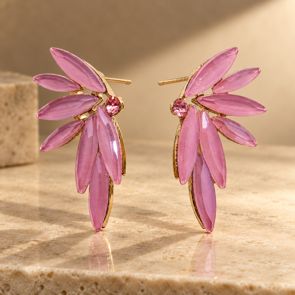 Boucles d’oreilles fées en verre, rose pâle