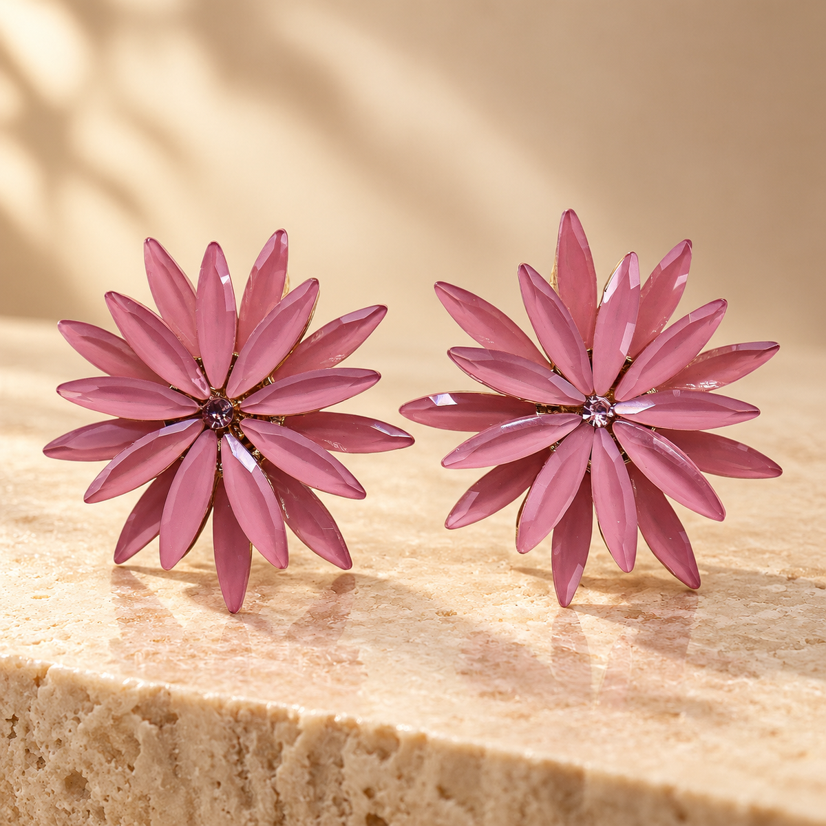 Boucles d’oreilles fleurs en verre, rose pâle
