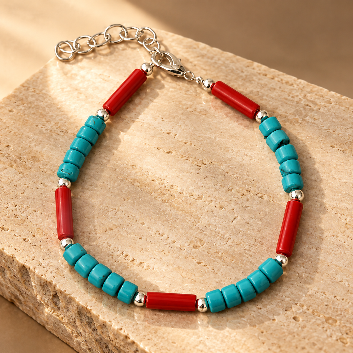 Parure népalaise, perles tribales turquoise et corail — vue 2