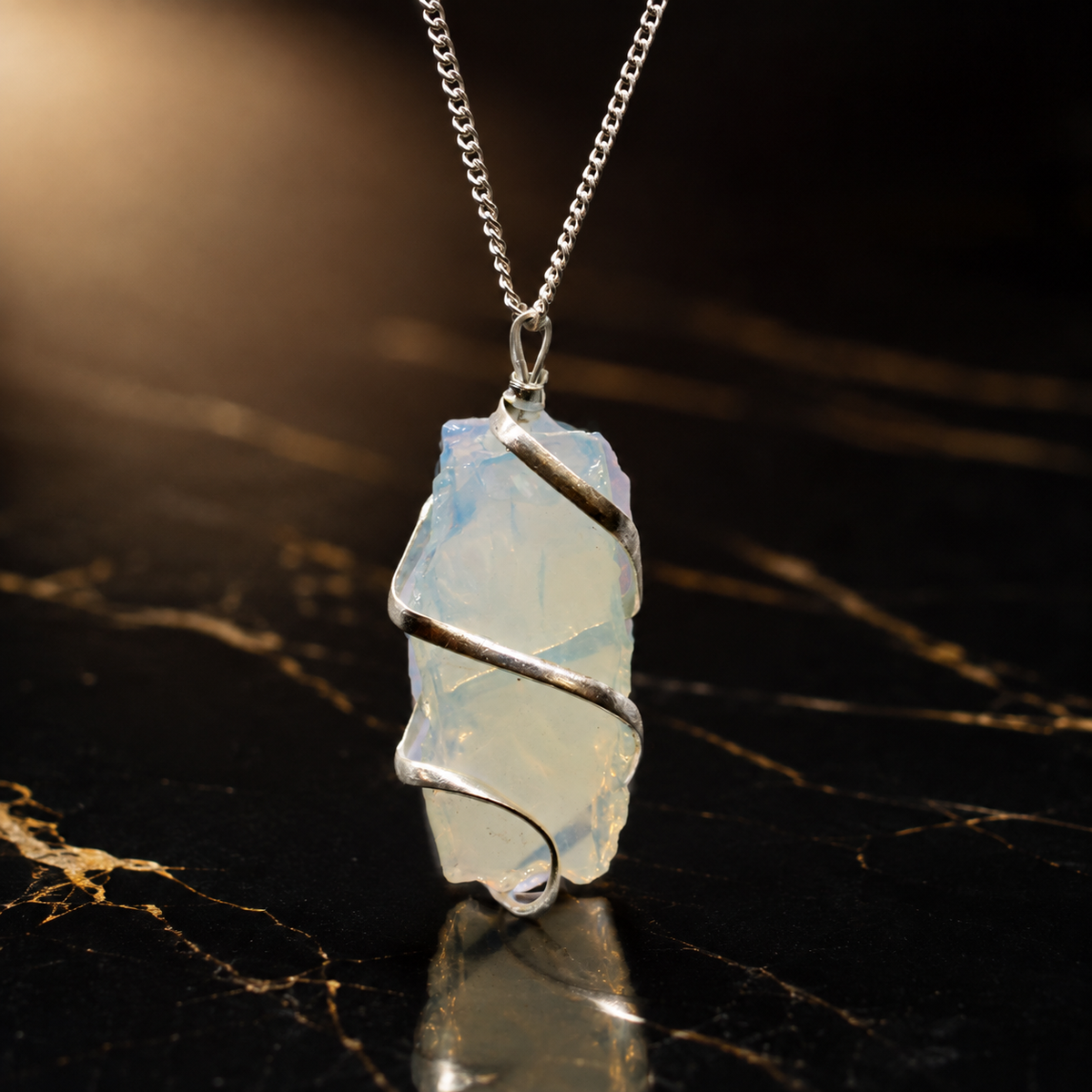 Collier de gemmes en cascade, opalite brute