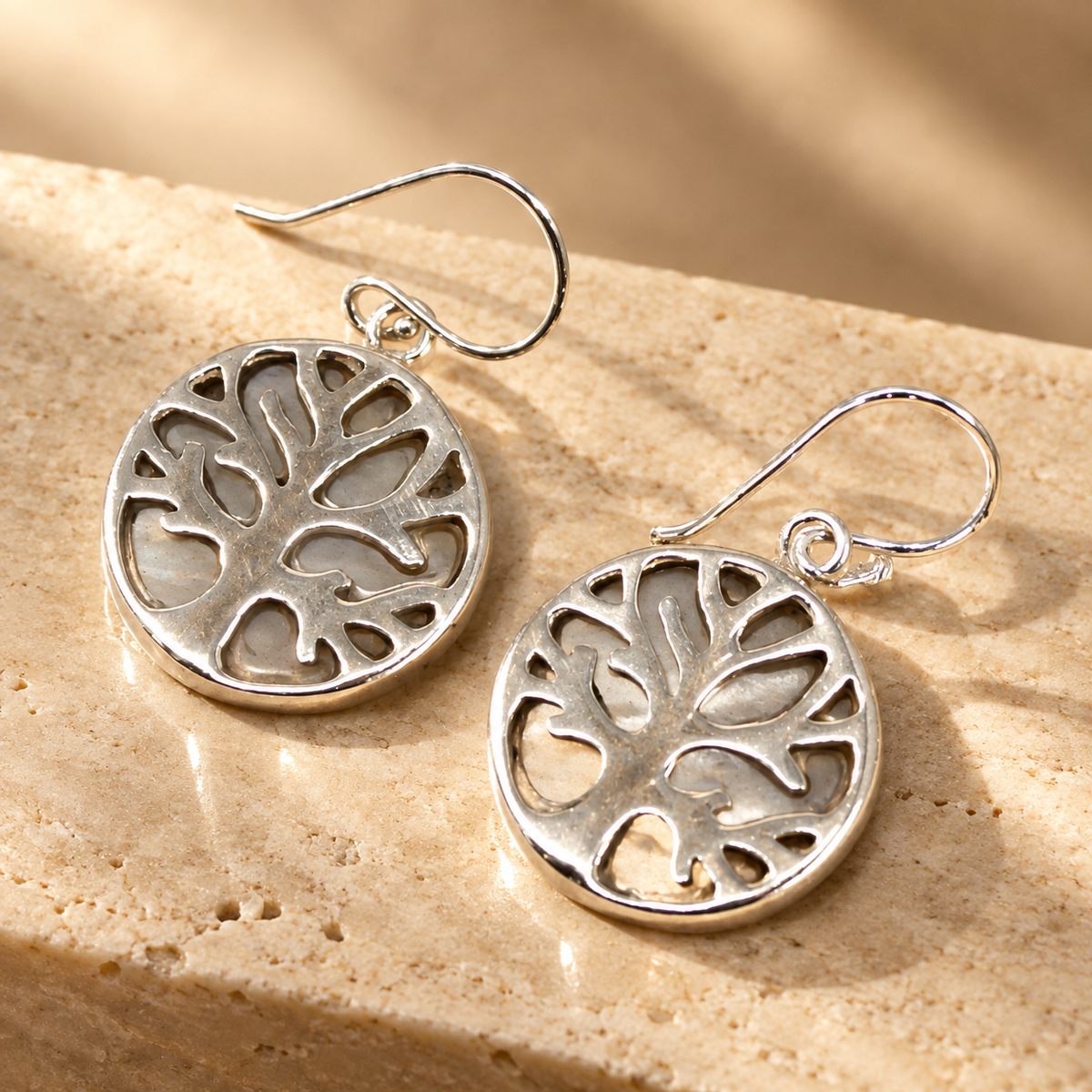Boucles d’oreilles arbre de vie en argent 925, nacre