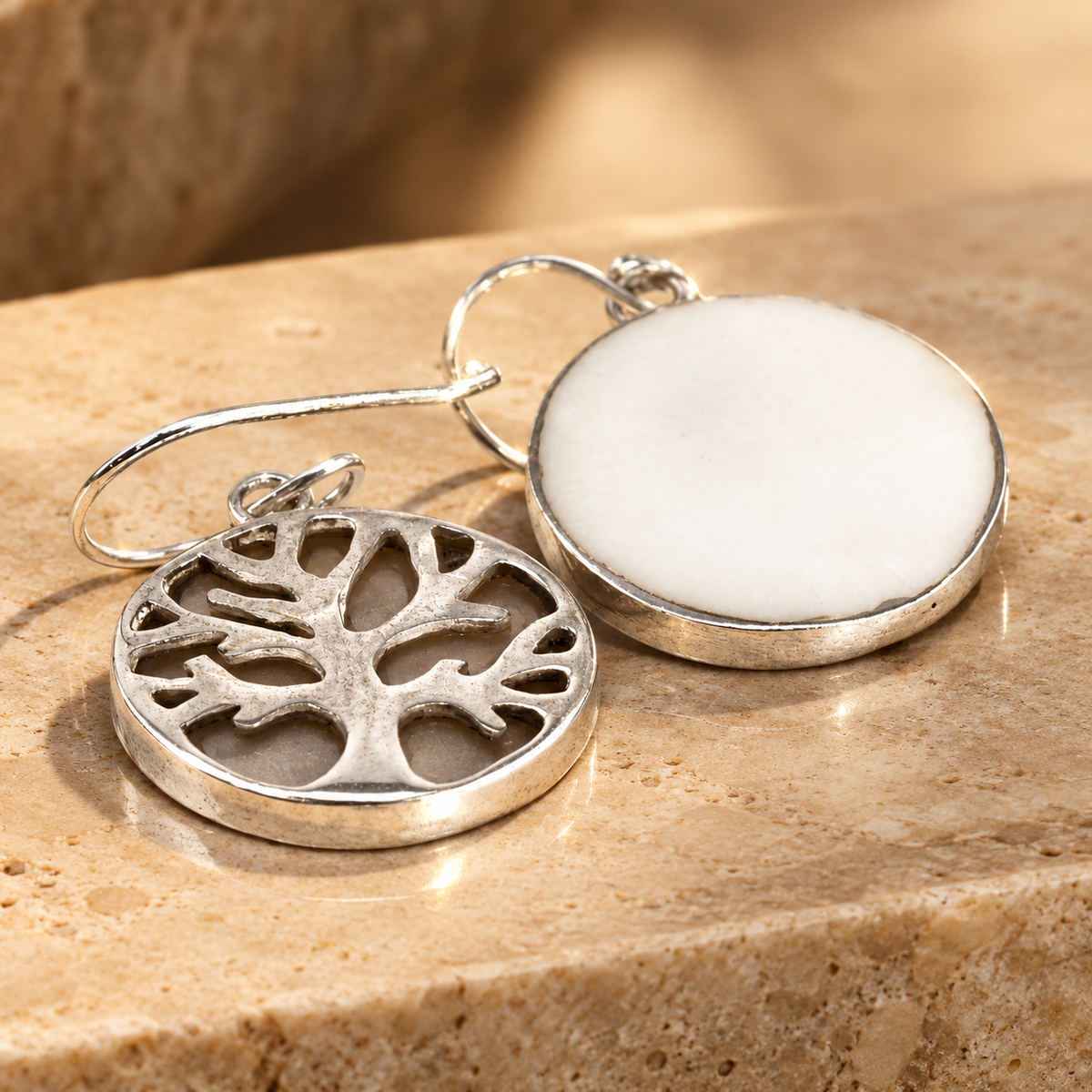 Boucles d’oreilles arbre de vie en argent 925, nacre — vue 3