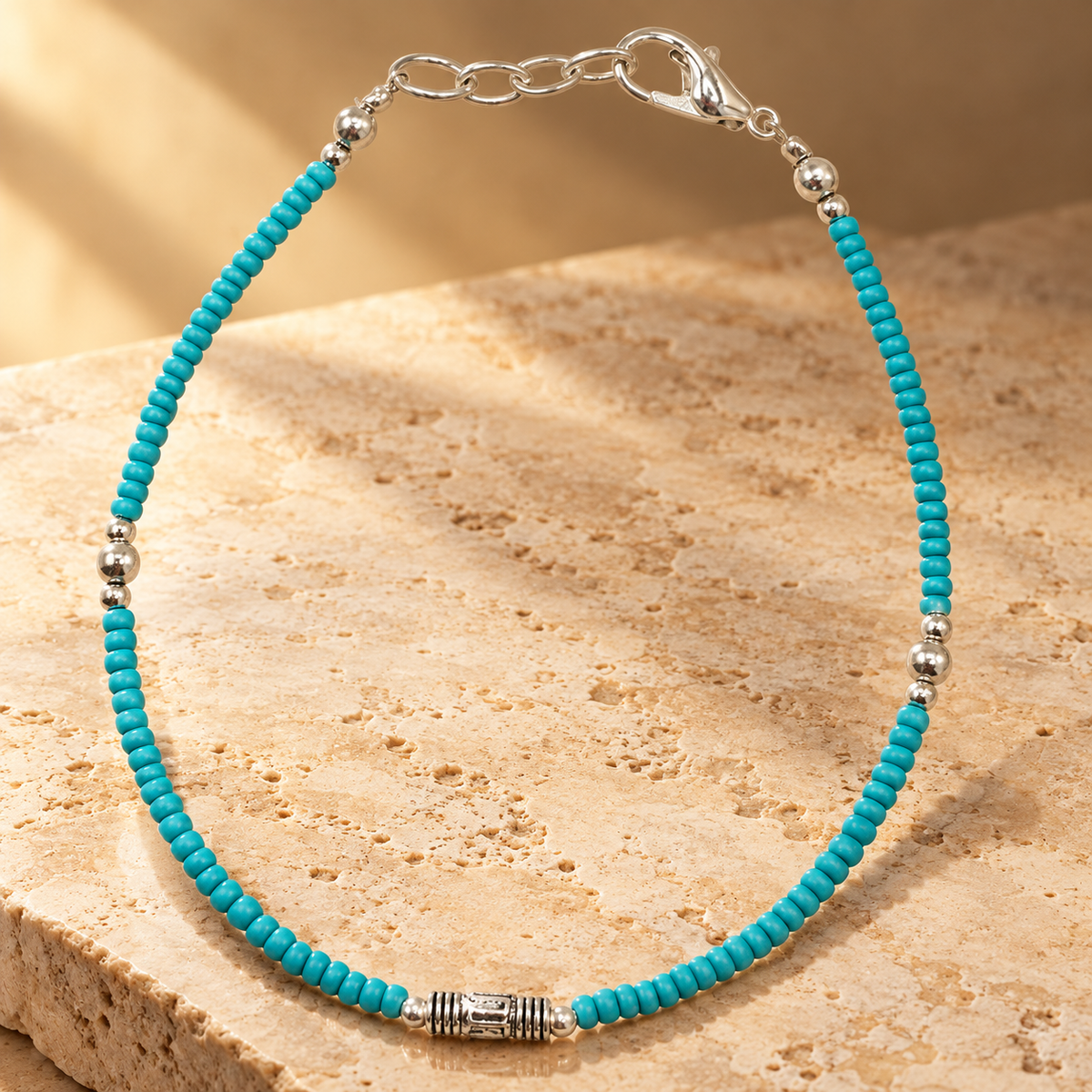 Bracelet népalais en perles fines, turquoise et goutte