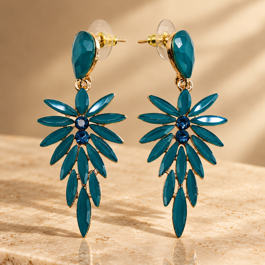 Boucles d’oreilles longues en verre, vert sarcelle