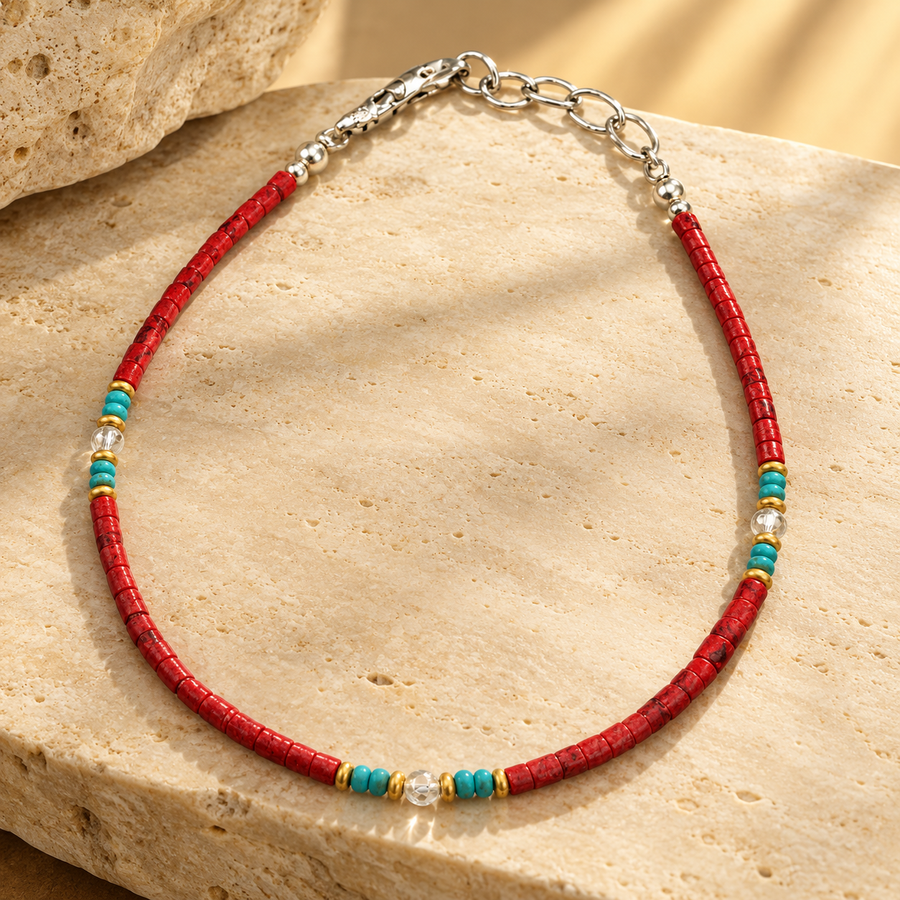 Bracelet népalais en perles fines, perle tribale en corail