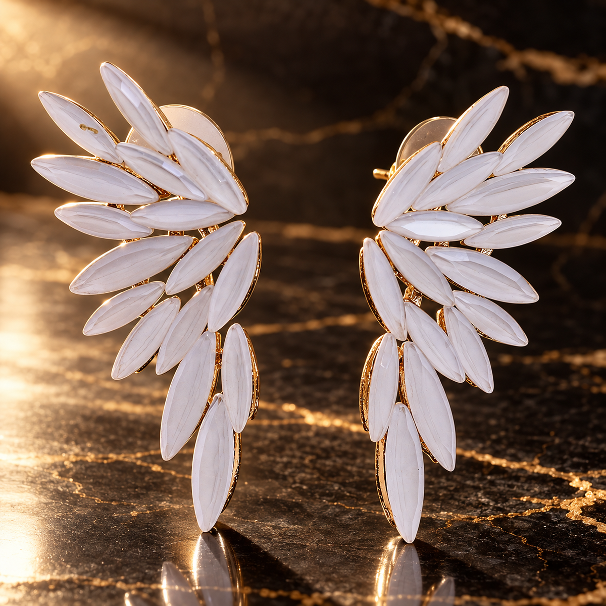 Boucles d’oreilles ailes d’ange en verre, perle