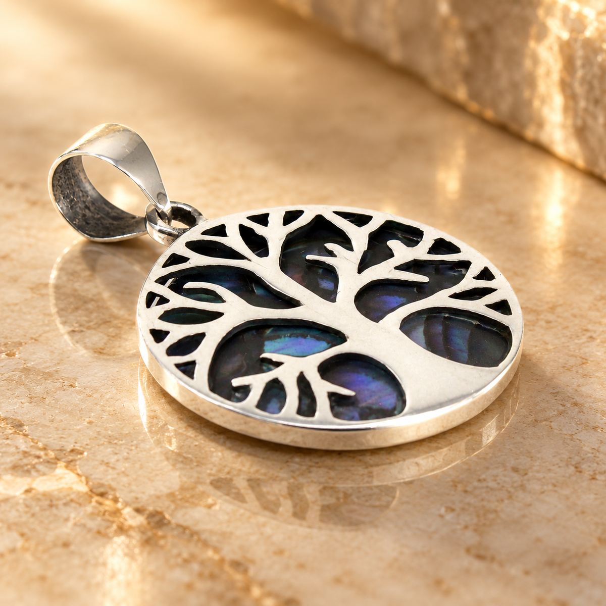 Pendentif arbre de vie en argent 925, ormeau, 22 mm — vue 3