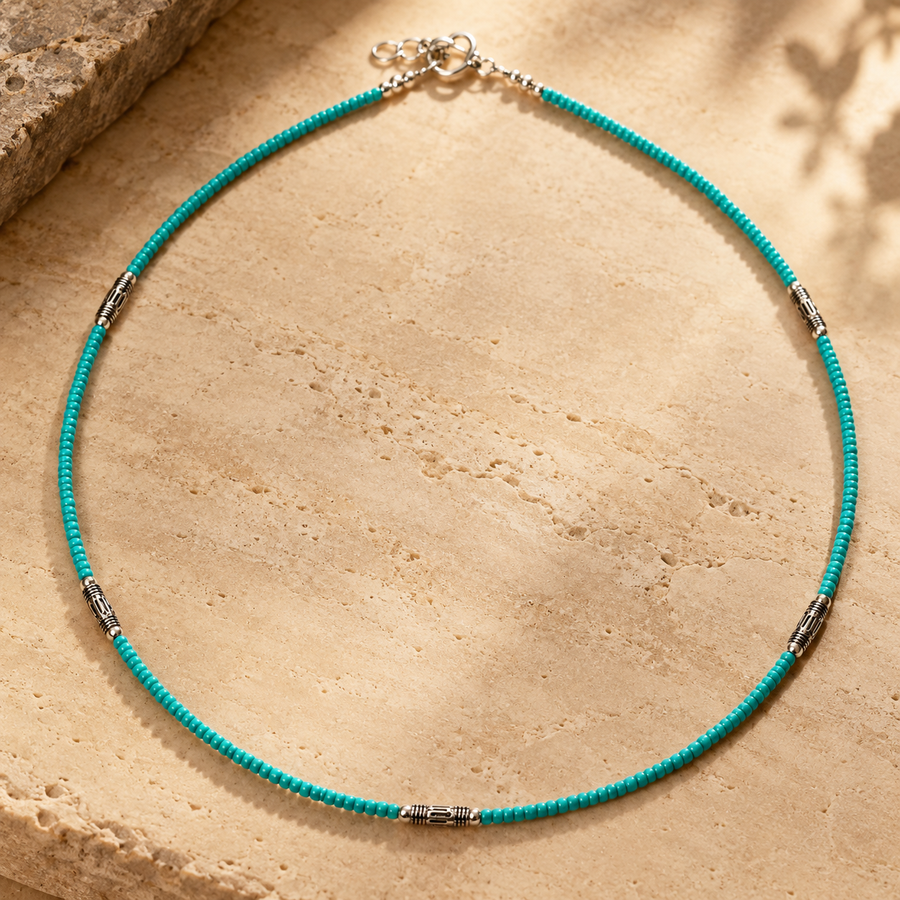 Collier népalais en perles fines, turquoise et goutte