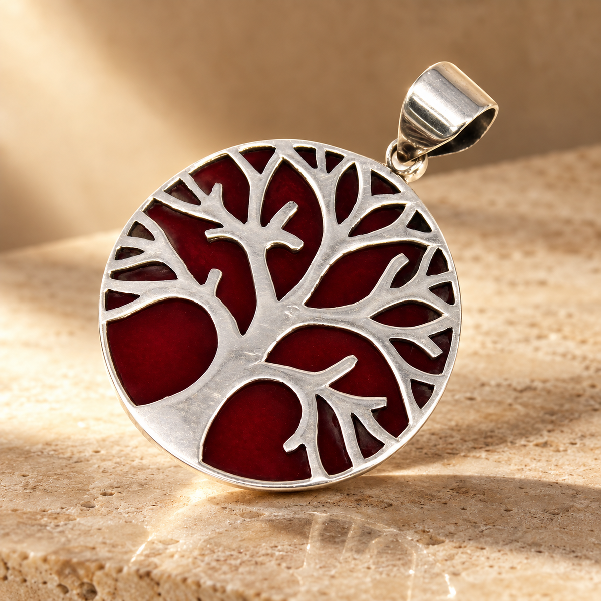 Pendentif arbre de vie en argent 925, effet corail, 30 mm