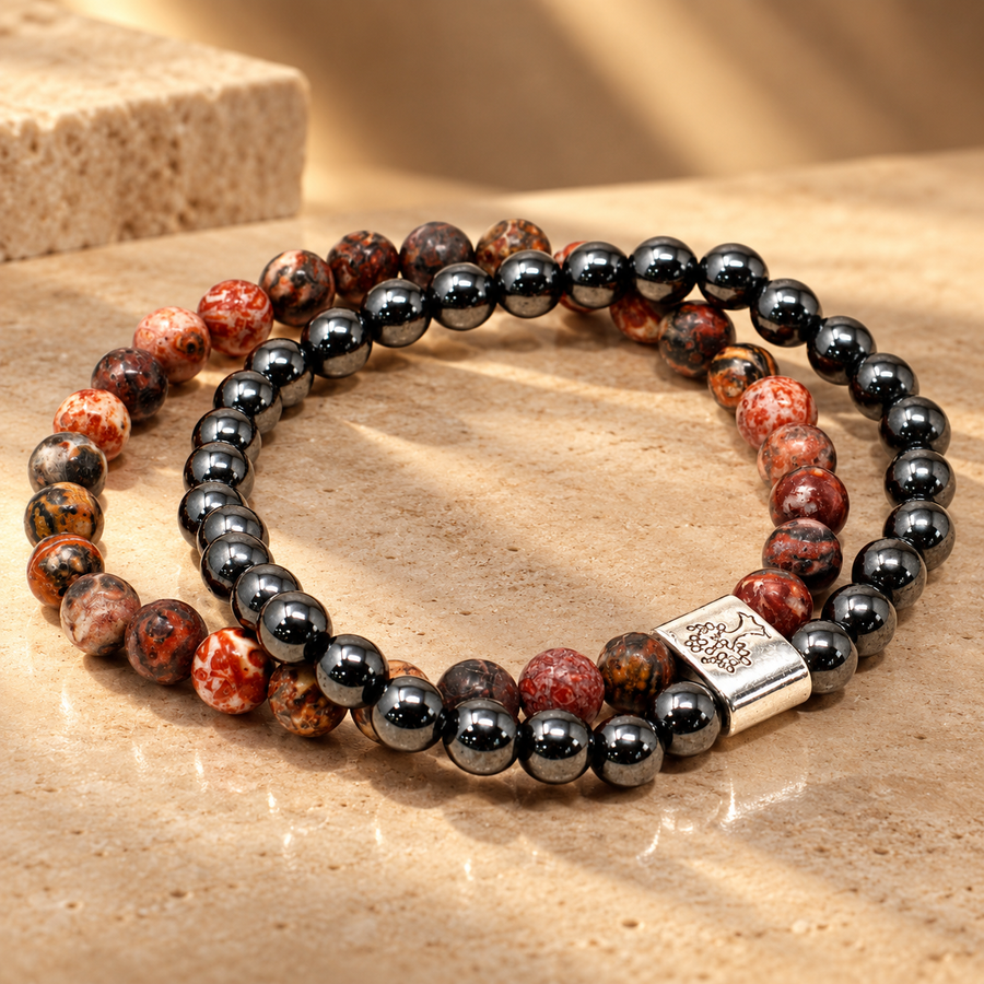 Duo de bracelets magnétiques en jaspe peau de léopard