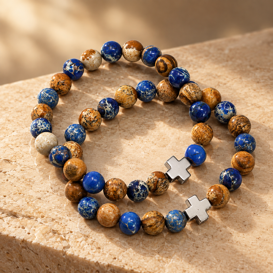 Lot de 2 bracelets d’amitié, sodalite et pierre d’image