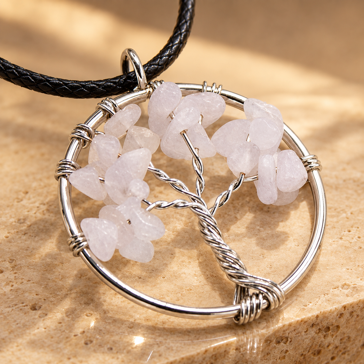 Pendentif arbre de vie en quartz rose — vue 2