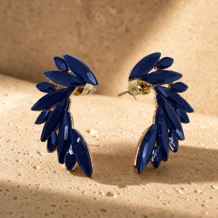 Boucles d’oreilles ailes d’ange en verre, bleu roi