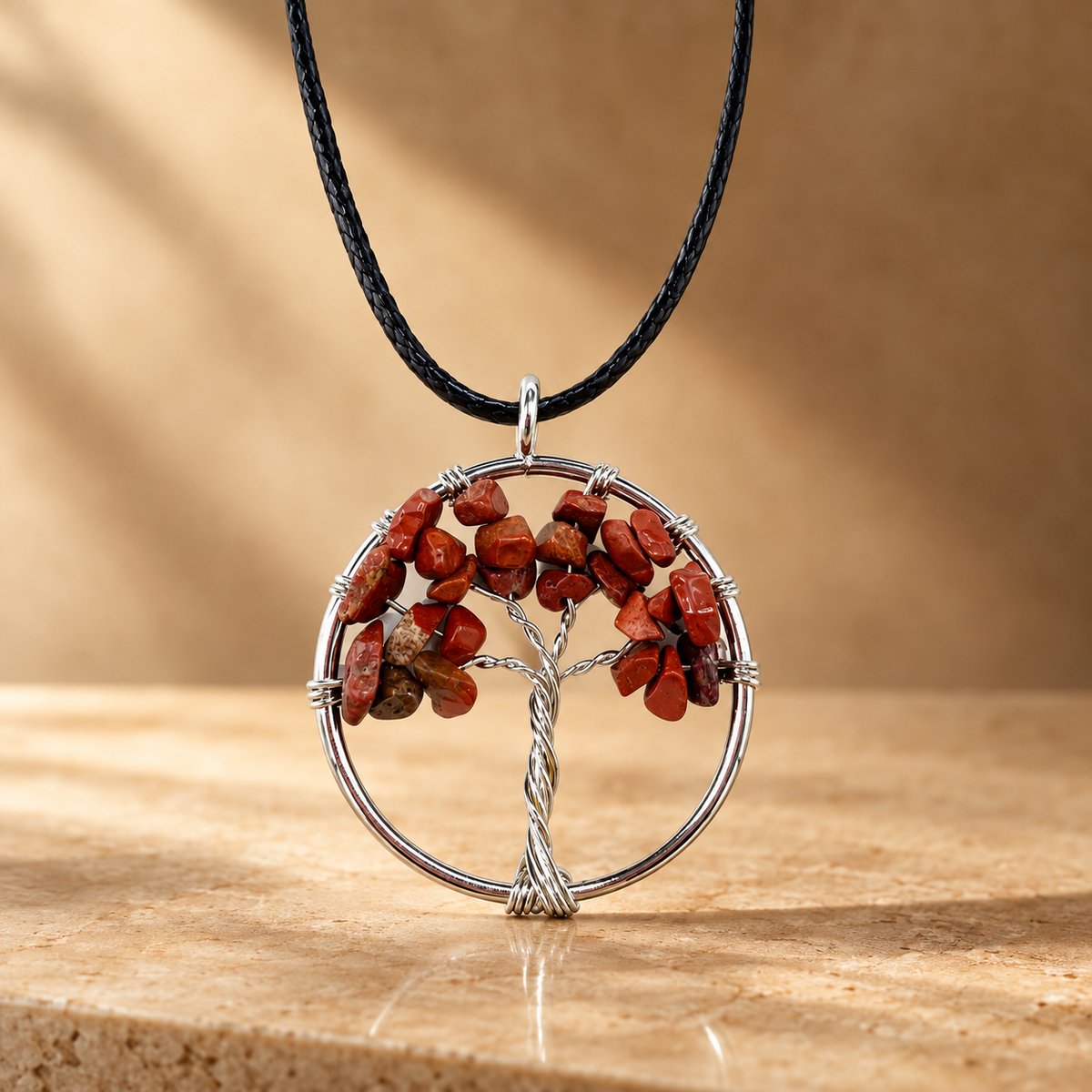 Pendentif arbre de vie en jaspe rouge