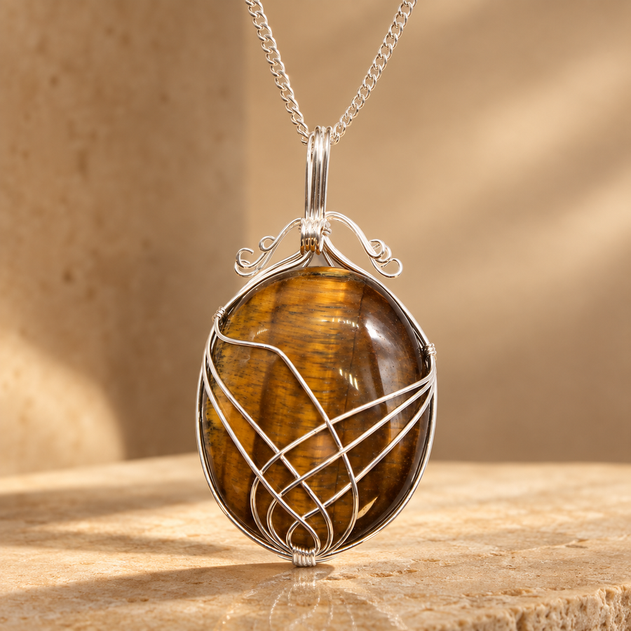 Collier de gemmes en spirale, œil de tigre