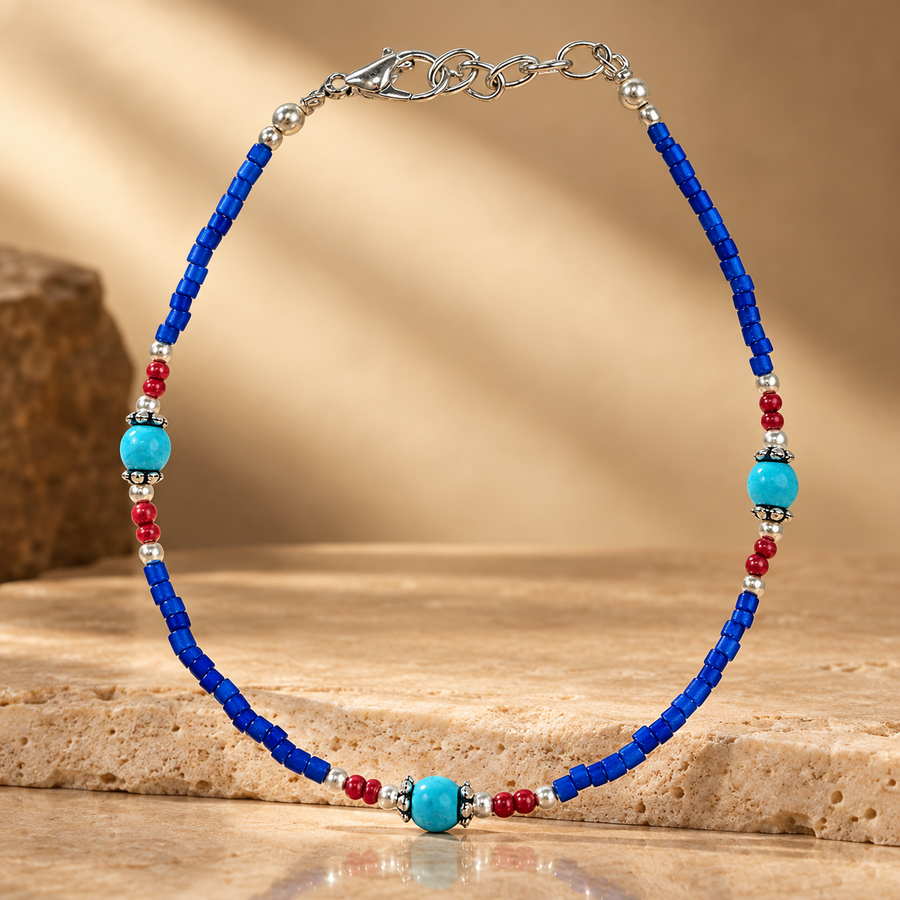 Bracelet népalais en perles fines, onyx bleu