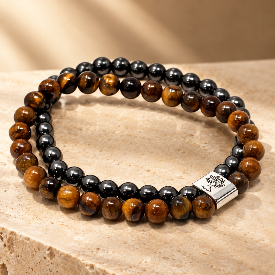 Duo de bracelets magnétiques en œil de tigre