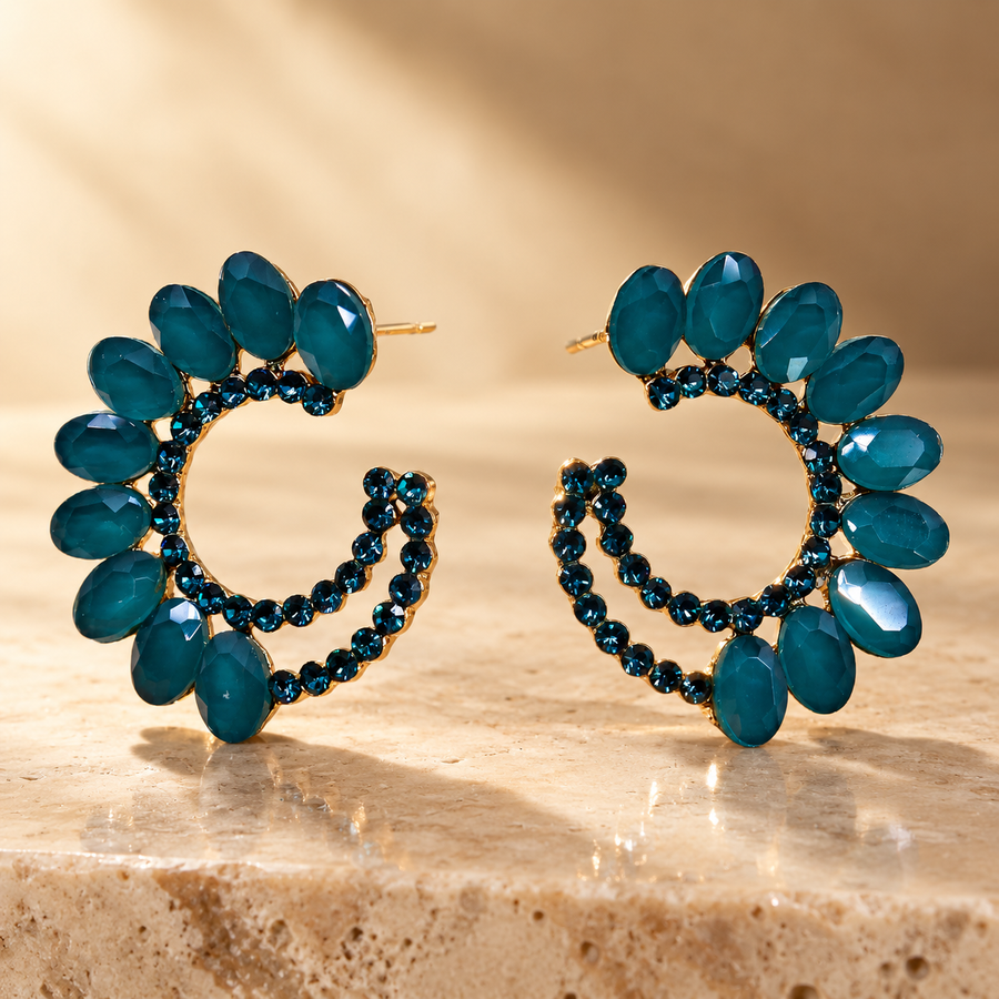 Boucles d’oreilles anneaux en verre, vert sarcelle