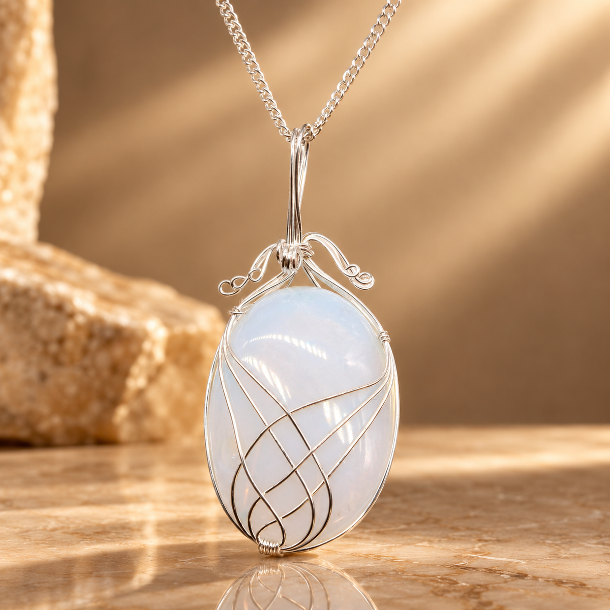 Collier de gemmes en spirale, opalite