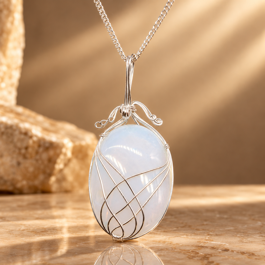 Collier de gemmes en spirale, opalite