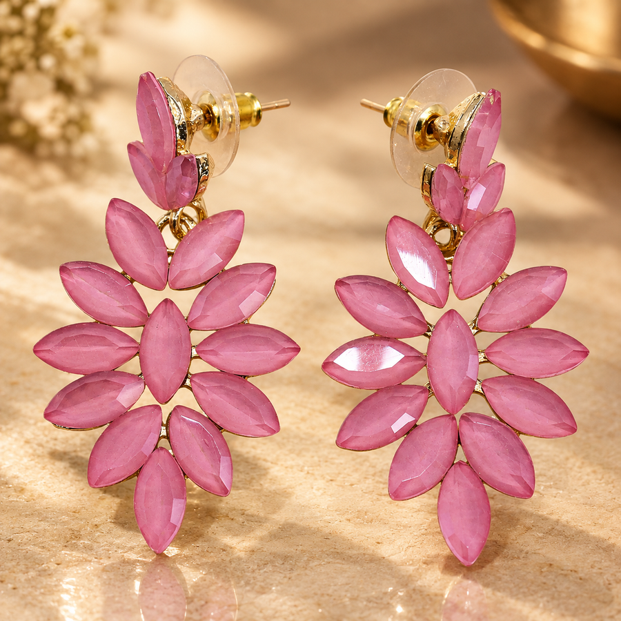 Boucles d’oreilles longues en verre, rose pâle