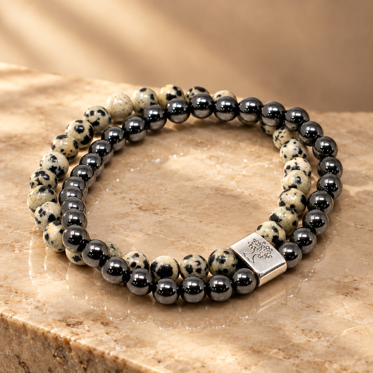 Duo de bracelets magnétiques en jaspe dalmatien