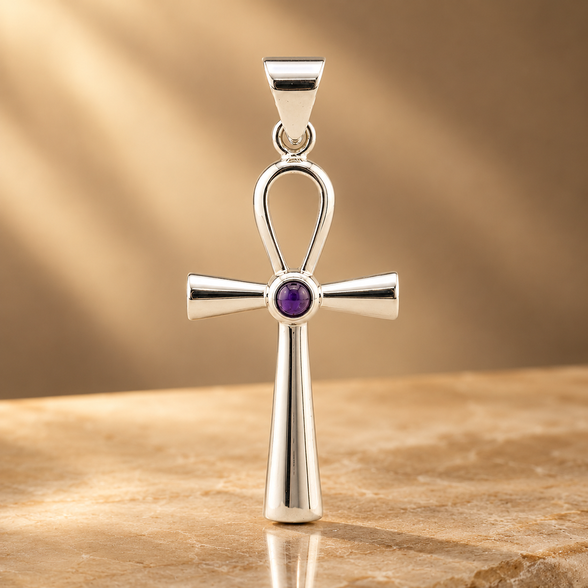 Pendentif ankh, symbole de vie, plaqué argent