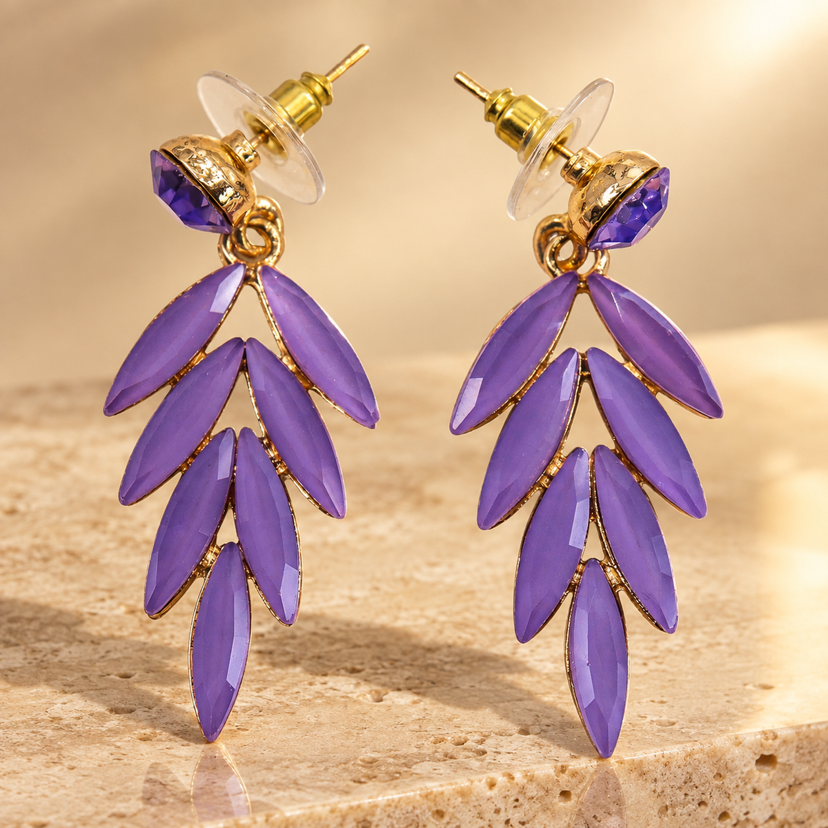 Boucles d’oreilles fées en verre, lavande