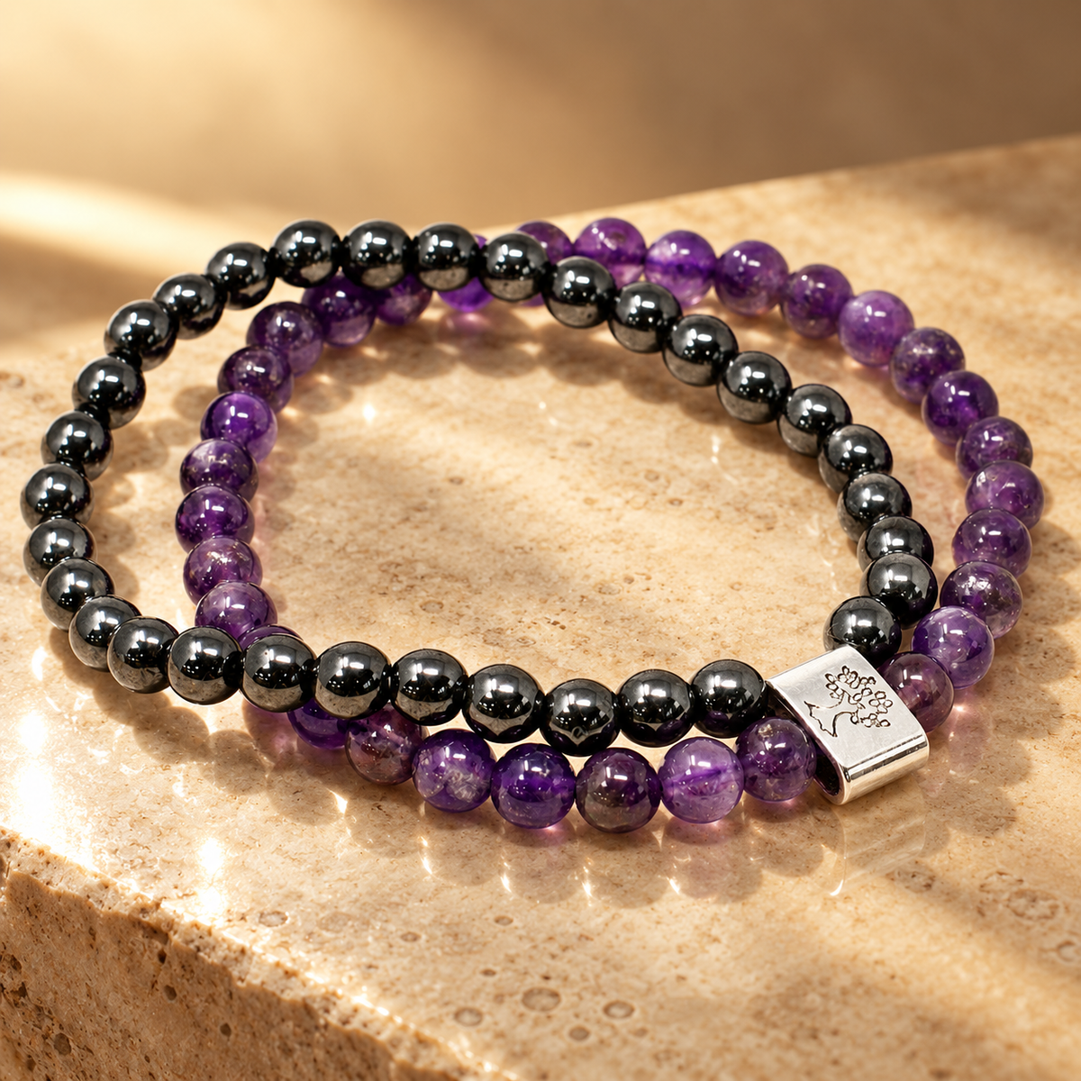 Duo de bracelets magnétiques en améthyste