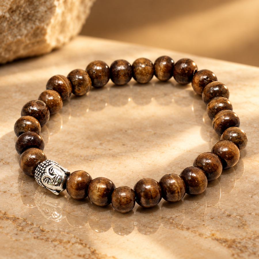 Bracelet Bouddha en perles de bois brun