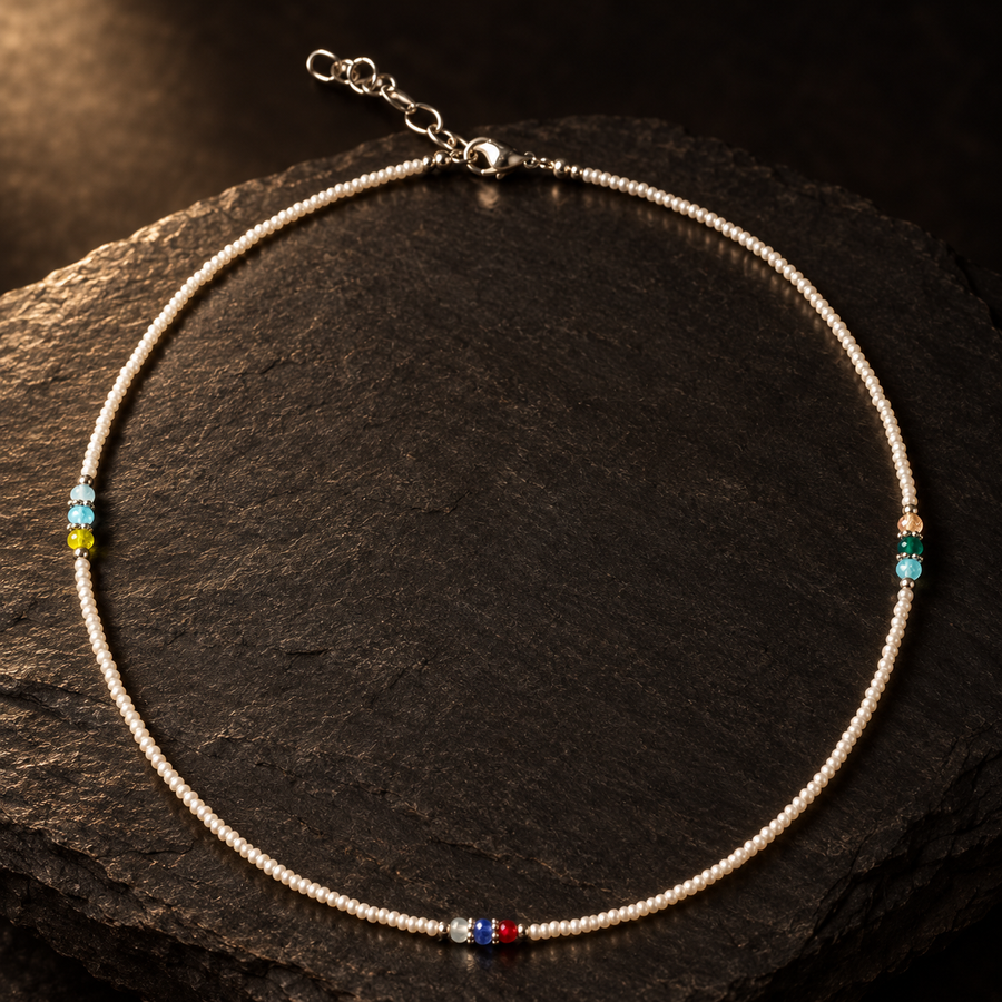 Collier népalais en perles fines, perle et perles taillées