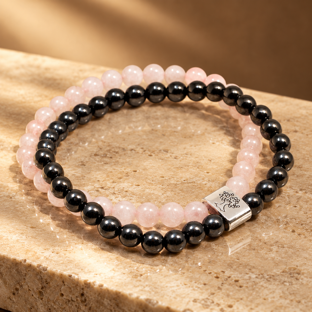 Duo de bracelets magnétiques en quartz rose