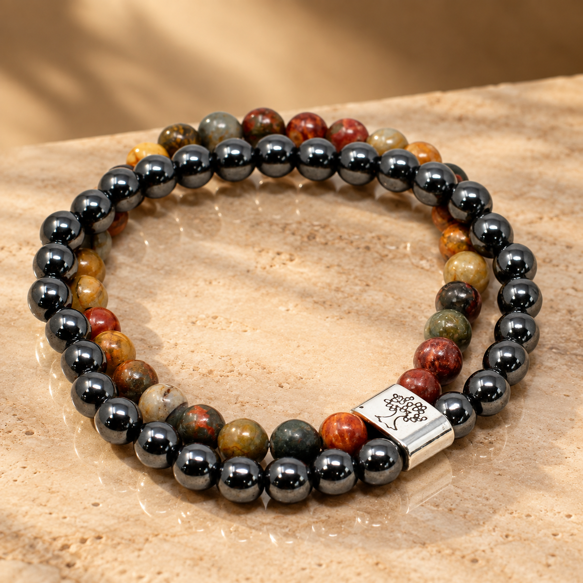Duo de bracelets magnétiques en jaspe Picasso