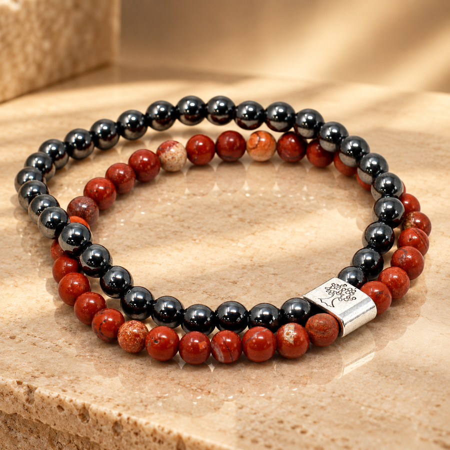 Duo de bracelets magnétiques, pierre rouge
