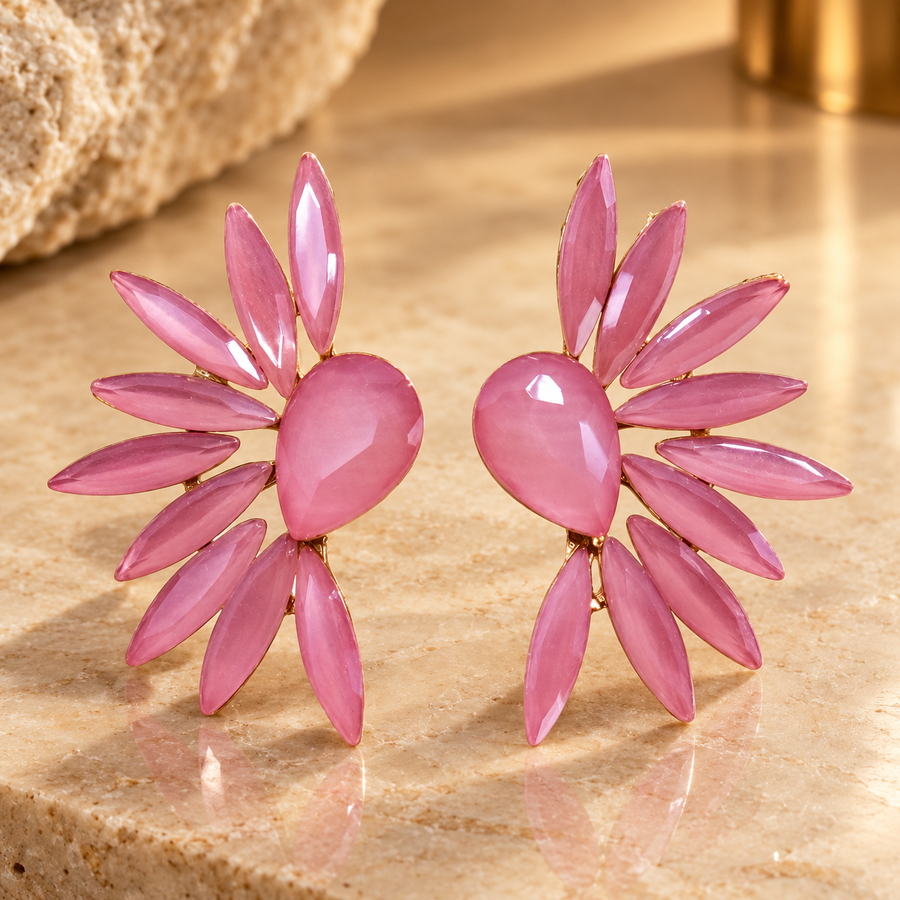 Boucles d’oreilles ailes d’ange en verre, rose pâle