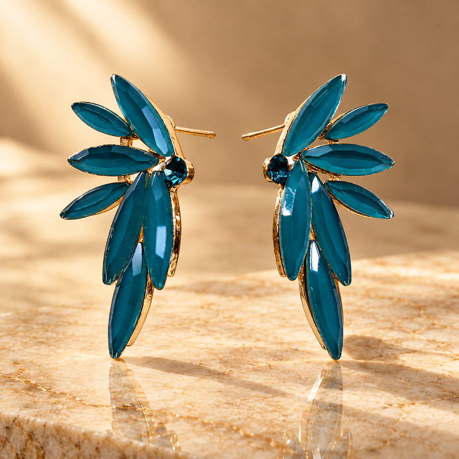 Boucles d’oreilles fées en verre, vert sarcelle