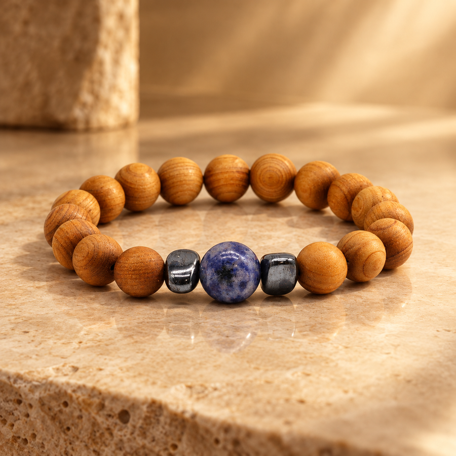 Bracelet en cèdre et sodalite, chakra de la gorge
