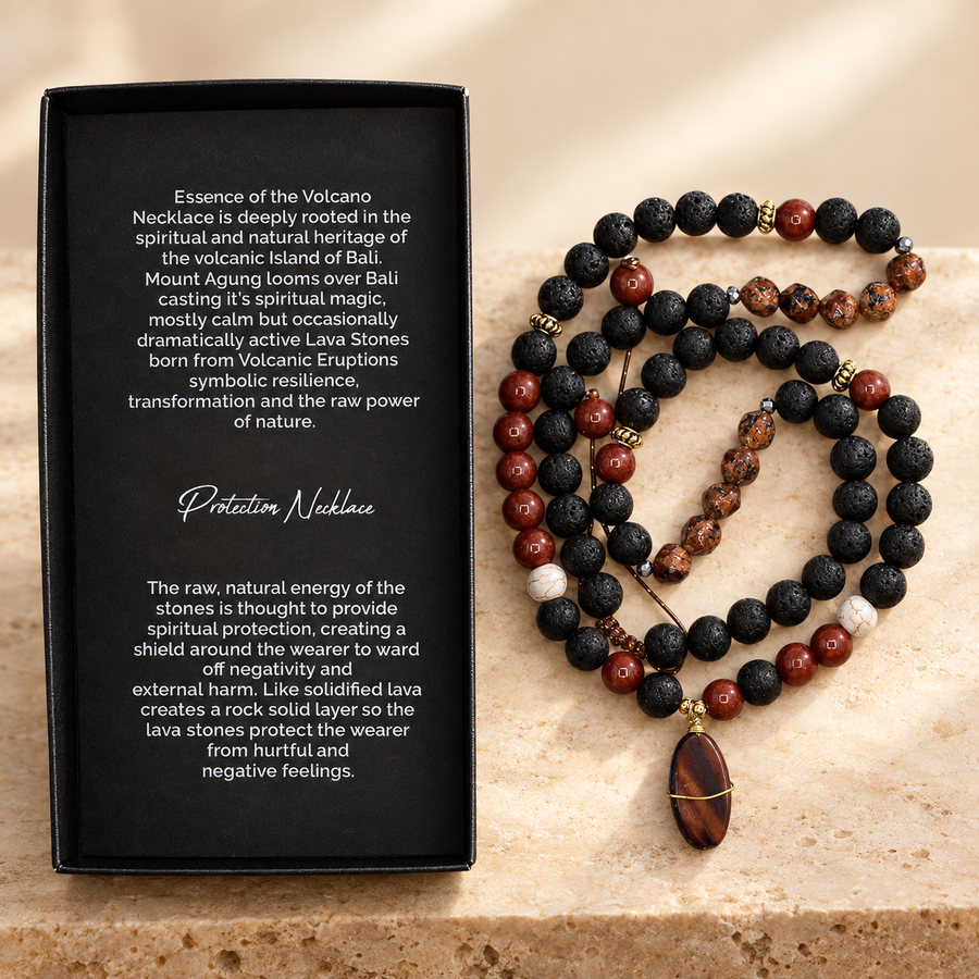 Collier en pierre de lave, essence du volcan, protection