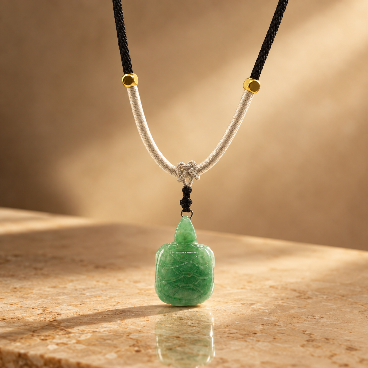 Collier sur cordon, tortue en jade