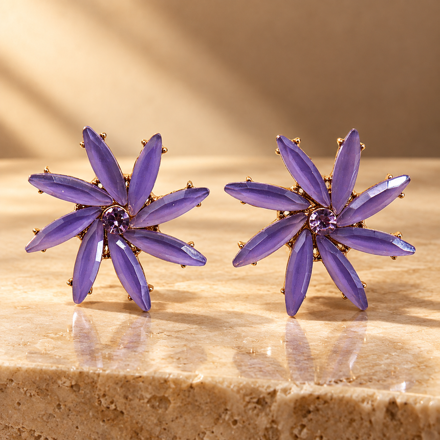 Boucles d’oreilles fleurs en verre, lavande
