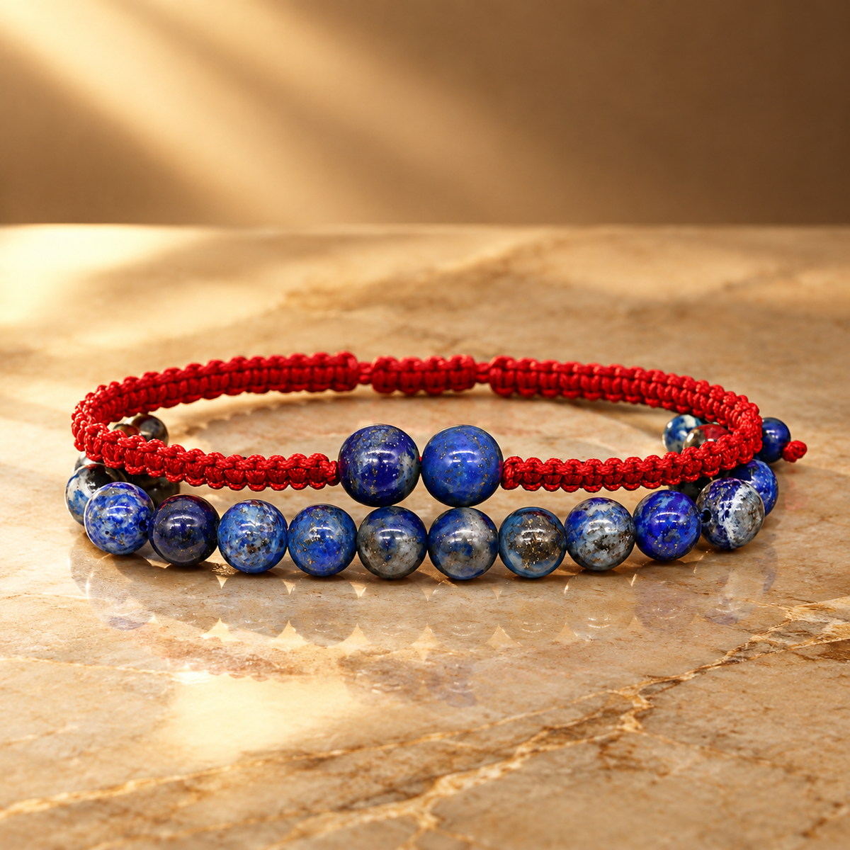 Duo de bracelets en lapis-lazuli, cordon et perles