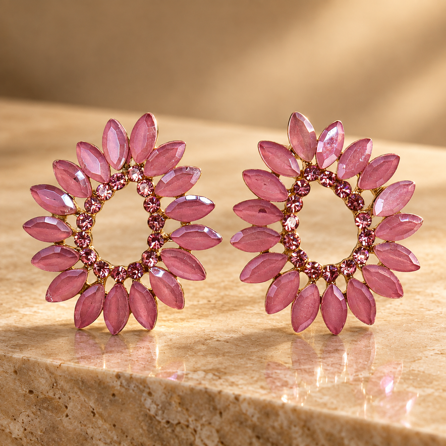 Boucles d’oreilles anneaux en verre, rose pâle