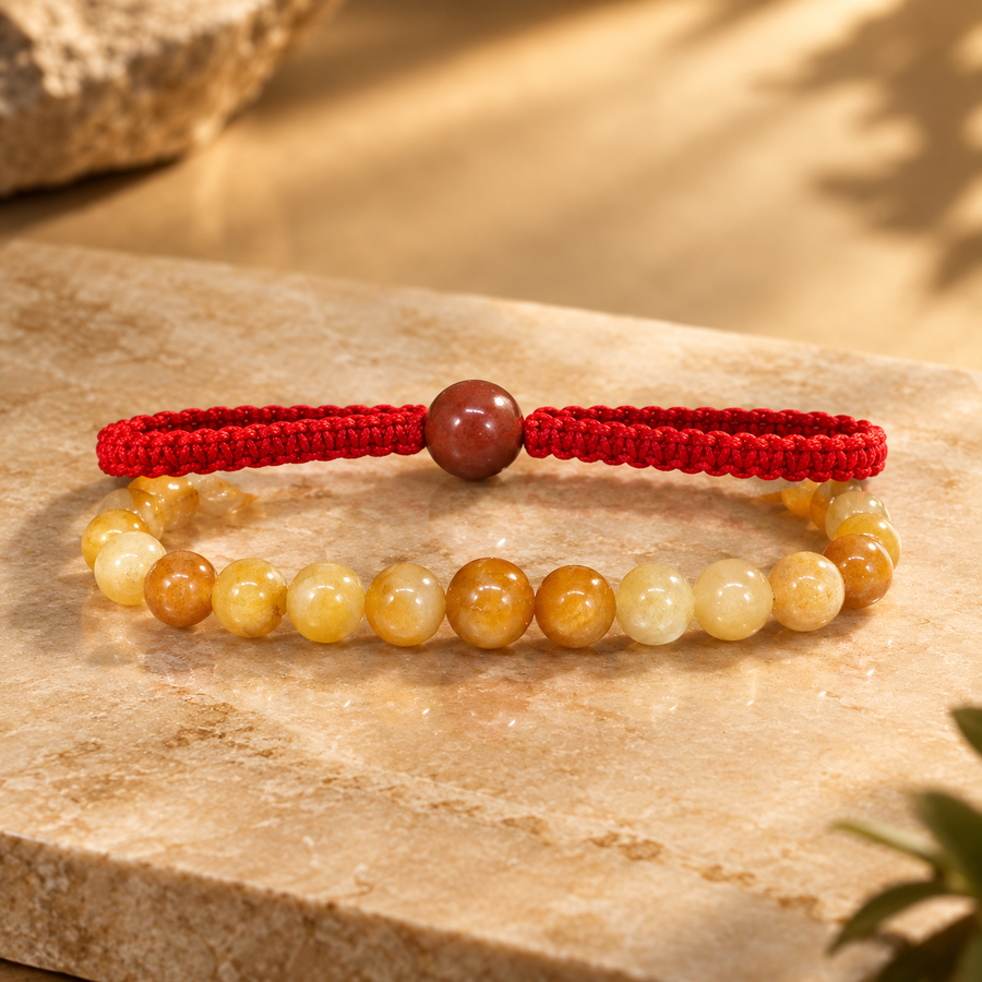 Duo de bracelets en aventurine jaune, cordon et perles