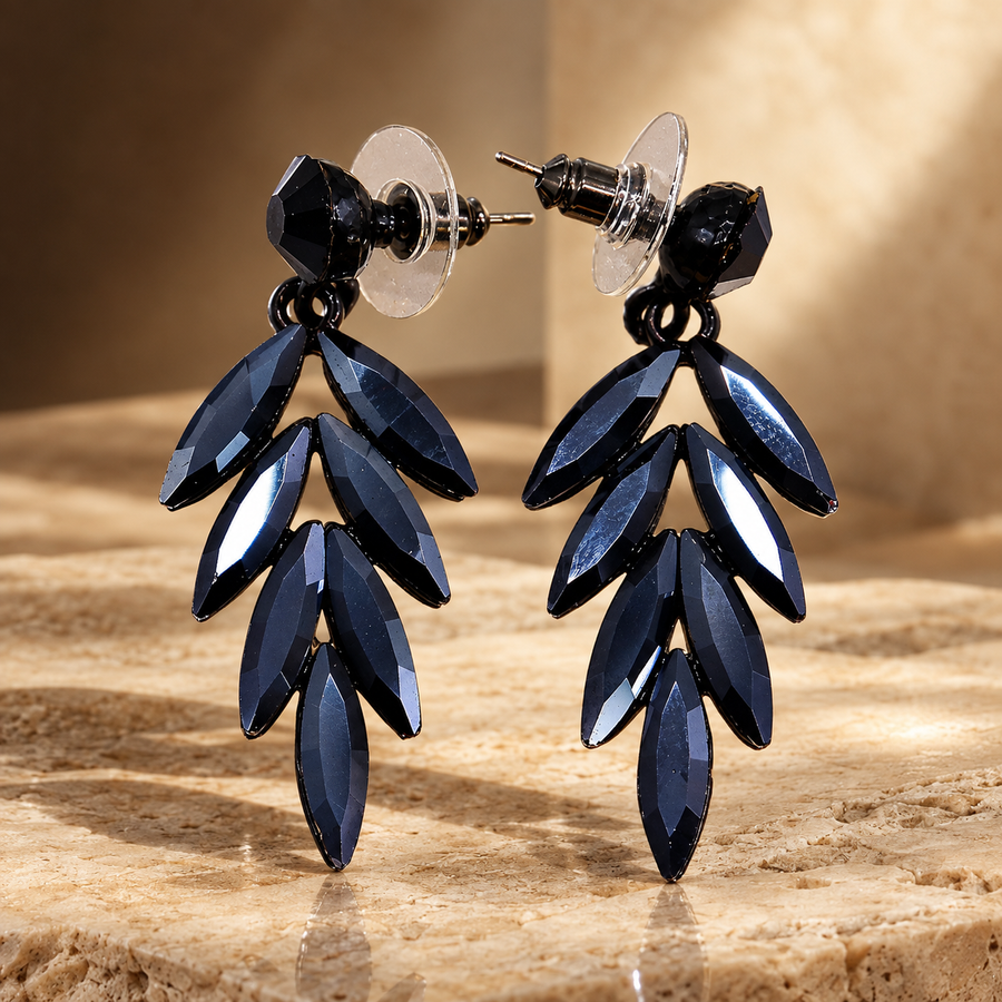 Boucles d’oreilles longues en verre, noir de jais