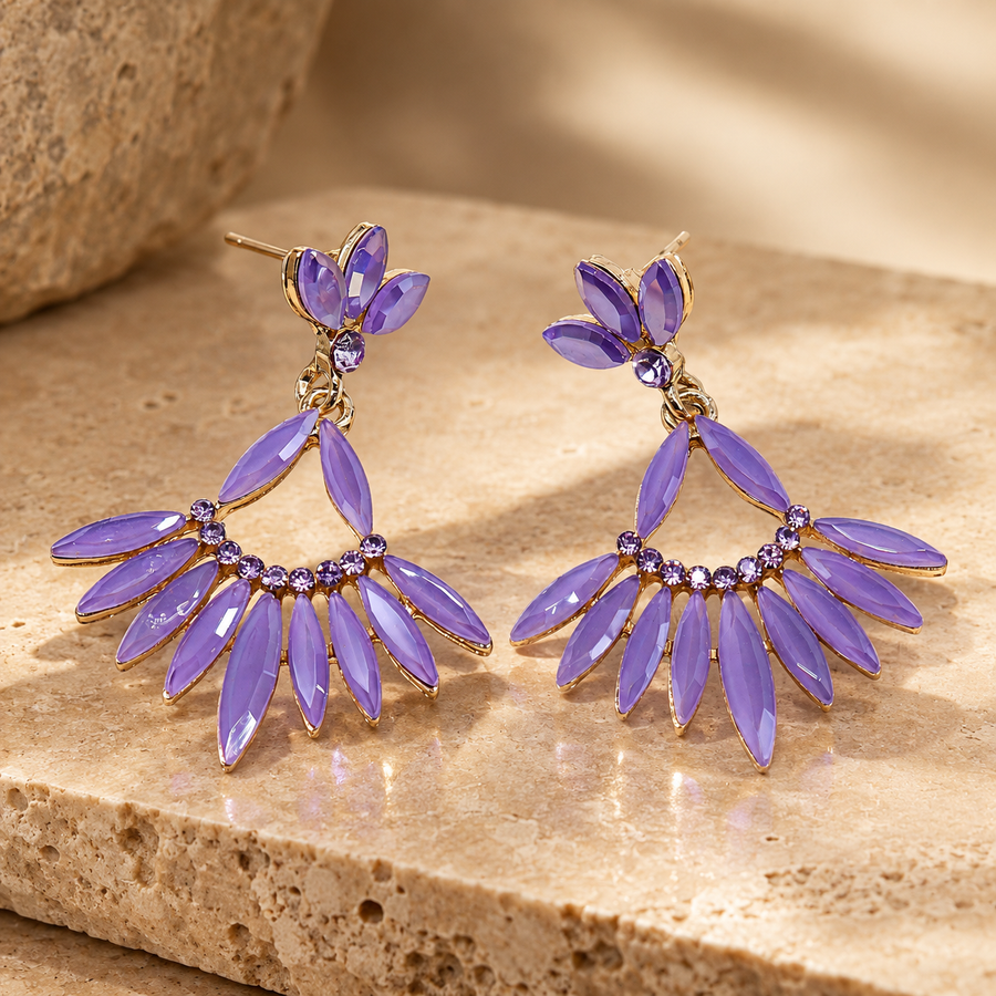 Boucles d’oreilles longues en verre, lavande