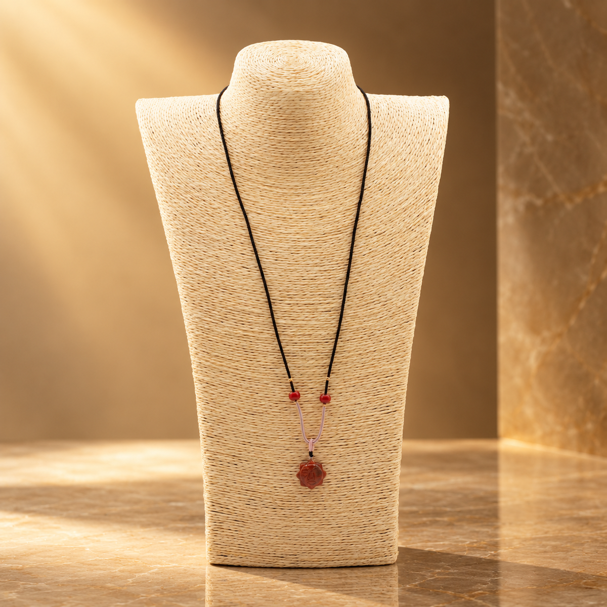 Collier sur cordon, soleil en cornaline — vue 2