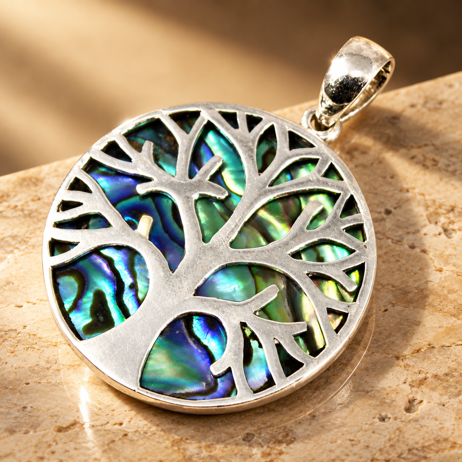 Pendentif arbre de vie en argent 925, ormeau, 30 mm
