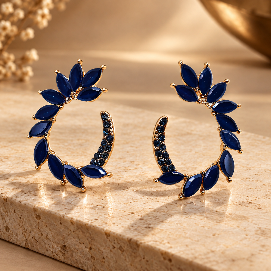 Boucles d’oreilles anneaux en verre, bleu roi