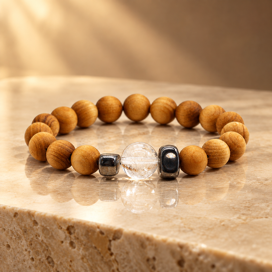 Bracelet en cèdre et cristal de roche, chakra de la couronne