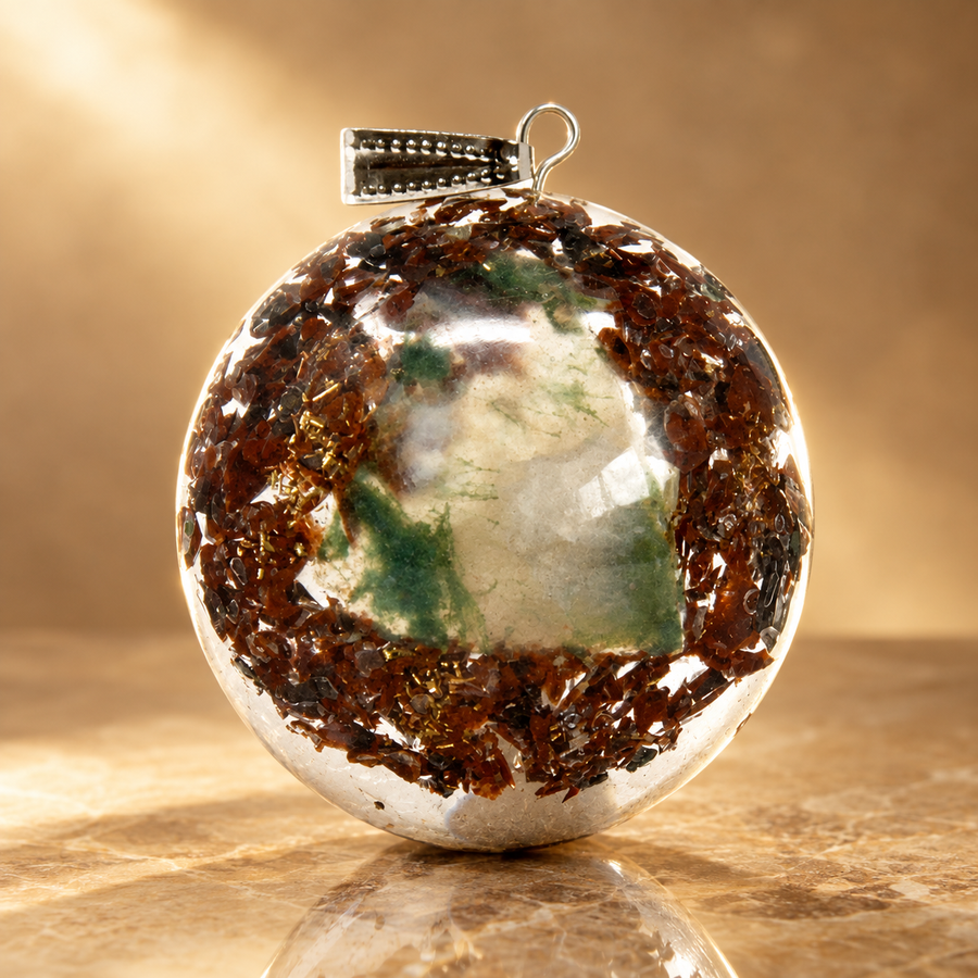 Pendentif en orgonite, bloc de pouvoir en dôme